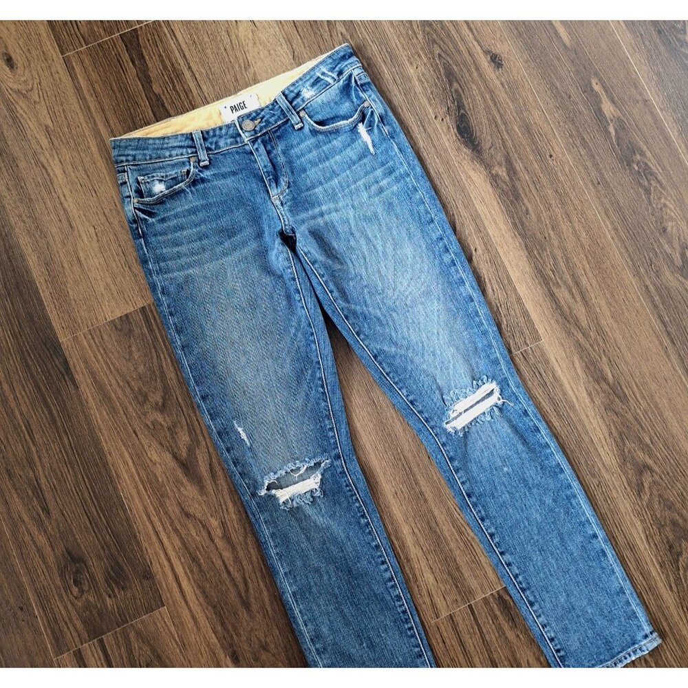 💙 Paige Skyline Ankle Pegs Denim Jeans Size 28 Distressed Comfy Casual - Picture 3 of 8